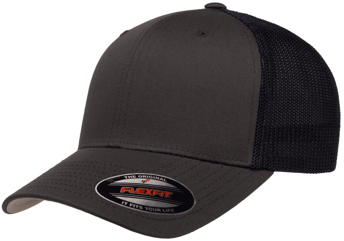 Flexfit 6511(T) – Fitted Trucker Stretch Mesh Cap | Custom Hats with Your Logo in Bulk-Charcoal/Navy-Dekni-Creations