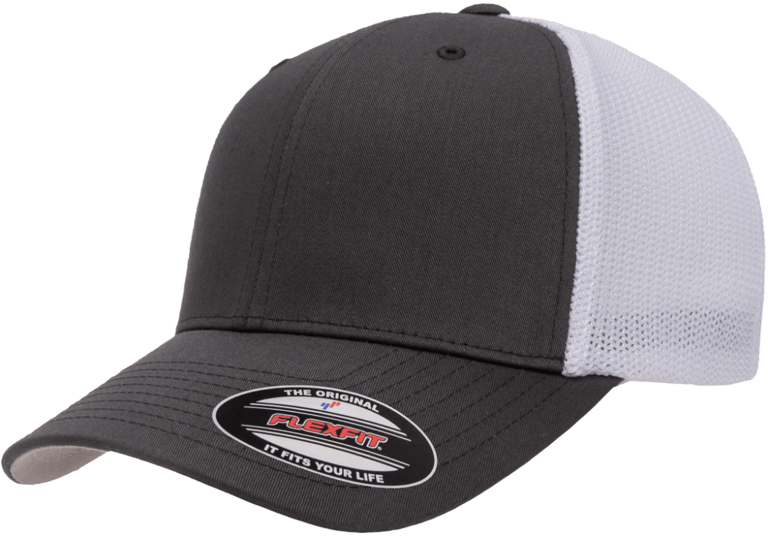 Flexfit 6511(T) – Fitted Trucker Stretch Mesh Cap | Custom Hats with Your Logo in Bulk-Charcoal/White-Dekni-Creations