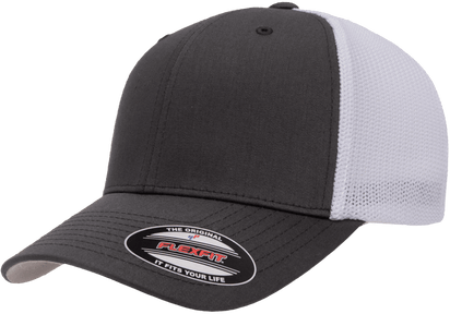 Flexfit 6511(T) – Fitted Trucker Stretch Mesh Cap | Custom Hats with Your Logo in Bulk-Charcoal/White-Dekni-Creations
