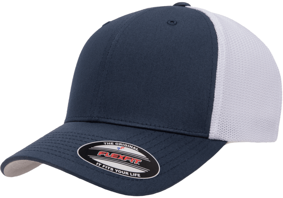 Flexfit 6511(T) – Fitted Trucker Stretch Mesh Cap | Custom Hats with Your Logo in Bulk-Navy/White-Dekni-Creations