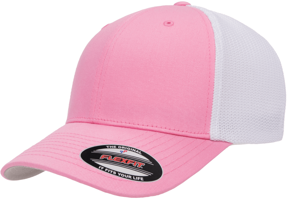 Flexfit 6511(T) – Fitted Trucker Stretch Mesh Cap | Custom Hats with Your Logo in Bulk-Pink/White-Dekni-Creations