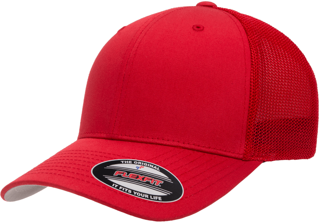 Flexfit 6511(T) – Fitted Trucker Stretch Mesh Cap | Custom Hats with Your Logo in Bulk-Red-Dekni-Creations