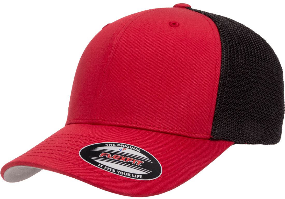 Flexfit 6511(T) – Fitted Trucker Stretch Mesh Cap | Custom Hats with Your Logo in Bulk-Red/Black-Dekni-Creations