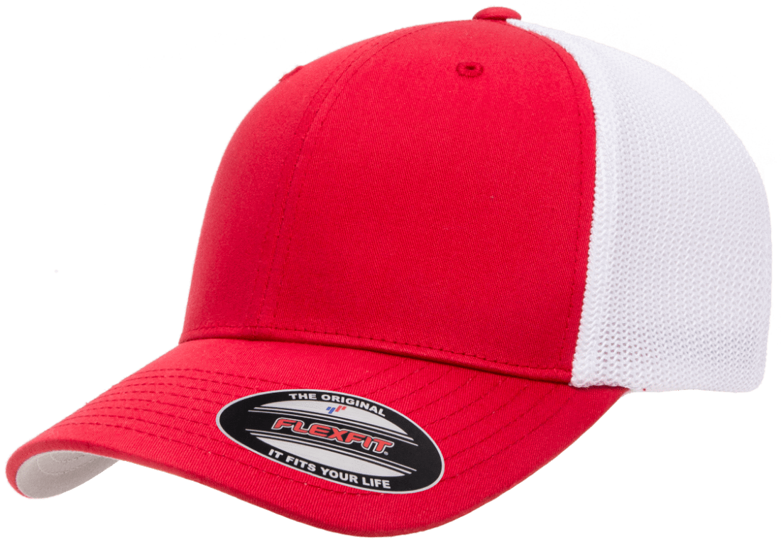 Flexfit 6511(T) – Fitted Trucker Stretch Mesh Cap | Custom Hats with Your Logo in Bulk-Red/White-Dekni-Creations