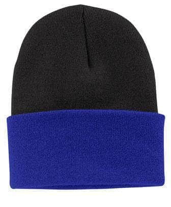 Port & Company CP90 – Knit Cap Stocking Beanie | Custom Beanies with Your Logo in Bulk-Black/ Athletic Royal-Dekni-Creations