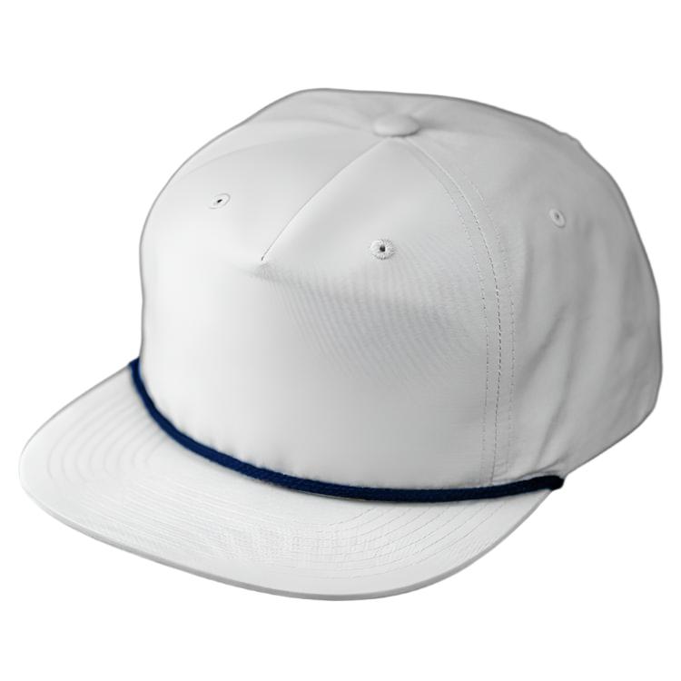 Private Label C55-N – Pinch Front Grandpa Flat Bill Rope Hat | Custom Hats with Your Logo in Bulk-White/Navy N-Dekni-Creations