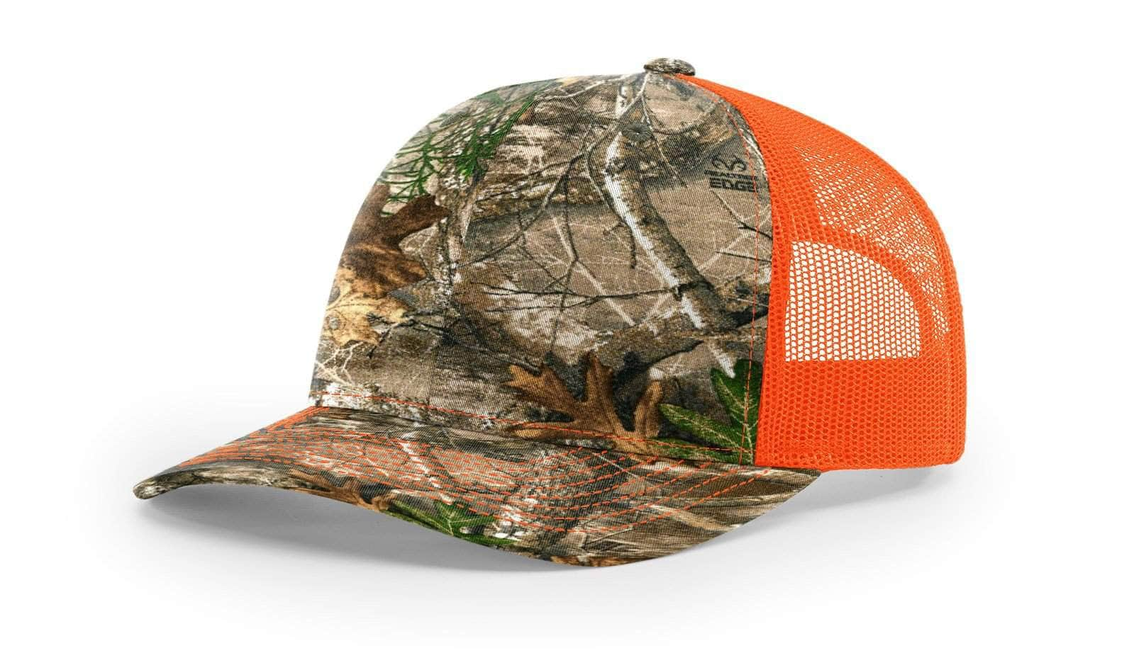 Richardson 112P – Printed Trucker Hat | Custom Hats with Your Logo in Bulk-Realtree Edge/Neon Orange-Dekni-Creations