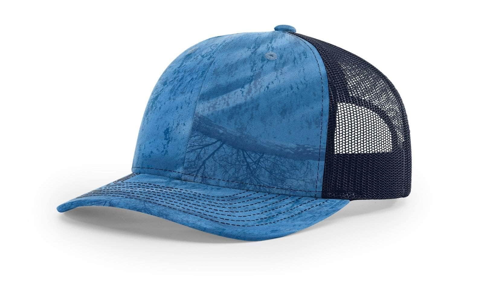 Richardson 112P – Printed Trucker Hat | Custom Hats with Your Logo in Bulk-Realtree Fishing Light Blue/Navy-Dekni-Creations