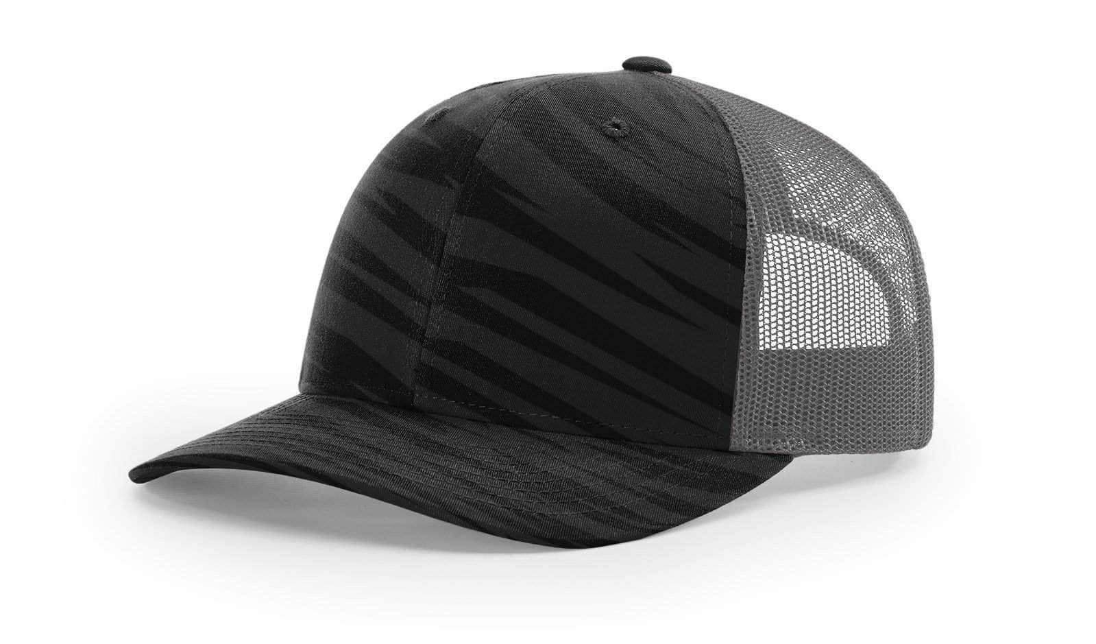 Richardson 112P – Printed Trucker Hat | Custom Hats with Your Logo in Bulk-Streak Black Camo/Charcoal-Dekni-Creations