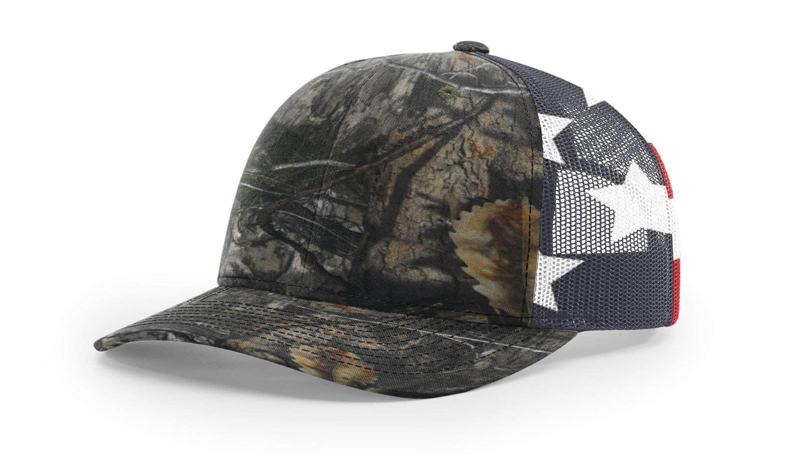 Richardson 112PM – Printed Mesh Trucker Hat | Custom Hats with Your Logo in Bulk-Mossy Oak Country DNA/Flag-Dekni-Creations