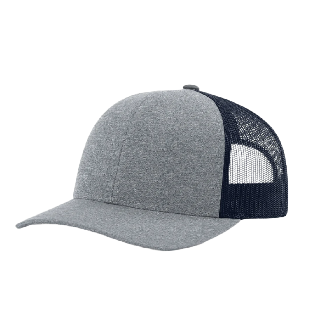 Richardson 115CH – Low-Profile Heathered Trucker Hat | Custom Hats with Your Logo in Bulk-Navy Heather/Navy-Dekni-Creations