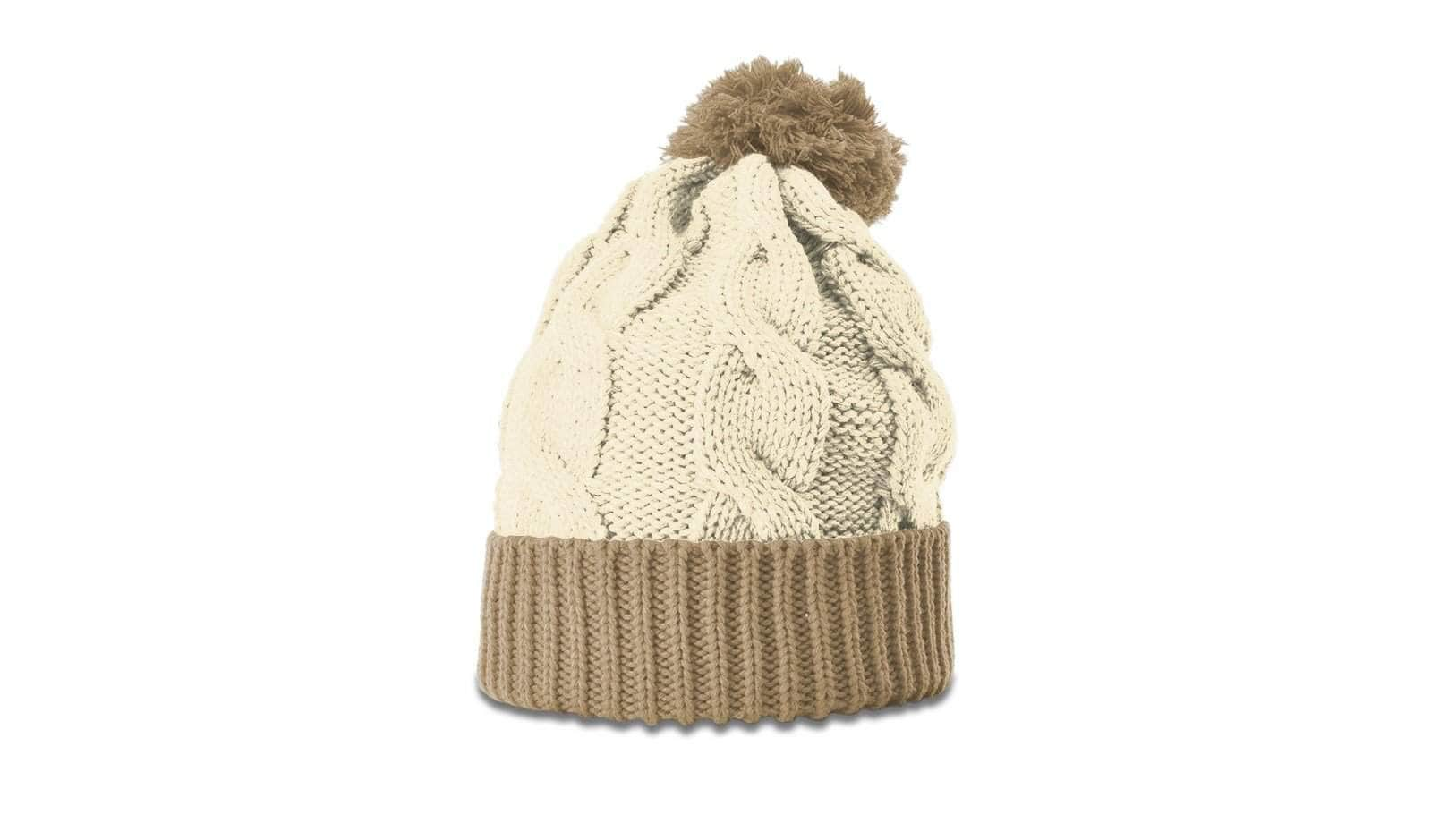 Richardson 141 – Chunk Twist Knit Cuffed Beanie with Pom | Custom Beanies with Your Logo in Bulk-Cream/Mocha-Dekni-Creations