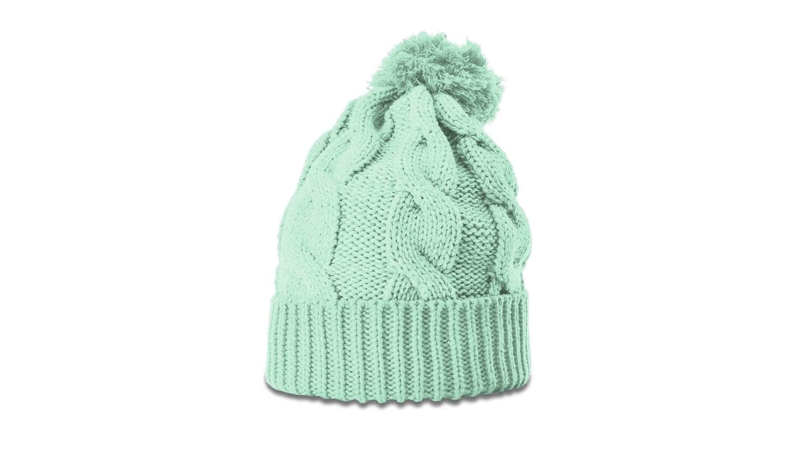 Richardson 141 – Chunk Twist Knit Cuffed Beanie with Pom | Custom Beanies with Your Logo in Bulk-Seafoam-Dekni-Creations