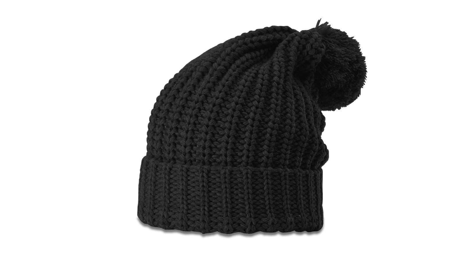 Richardson 143 – Chunky Cable Knit Slouch Beanie with Cuff & Pom | Custom Beanies with Your Logo in Bulk-Black-Dekni-Creations