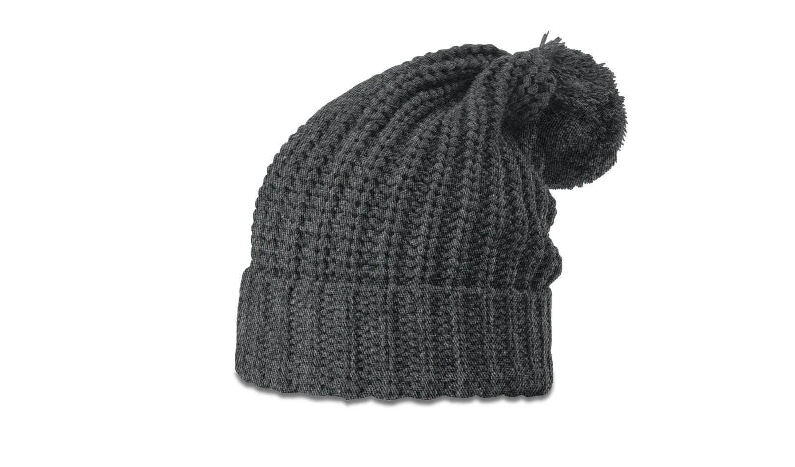 Richardson 143 – Chunky Cable Knit Slouch Beanie with Cuff & Pom | Custom Beanies with Your Logo in Bulk-Heather Charcoal-Dekni-Creations