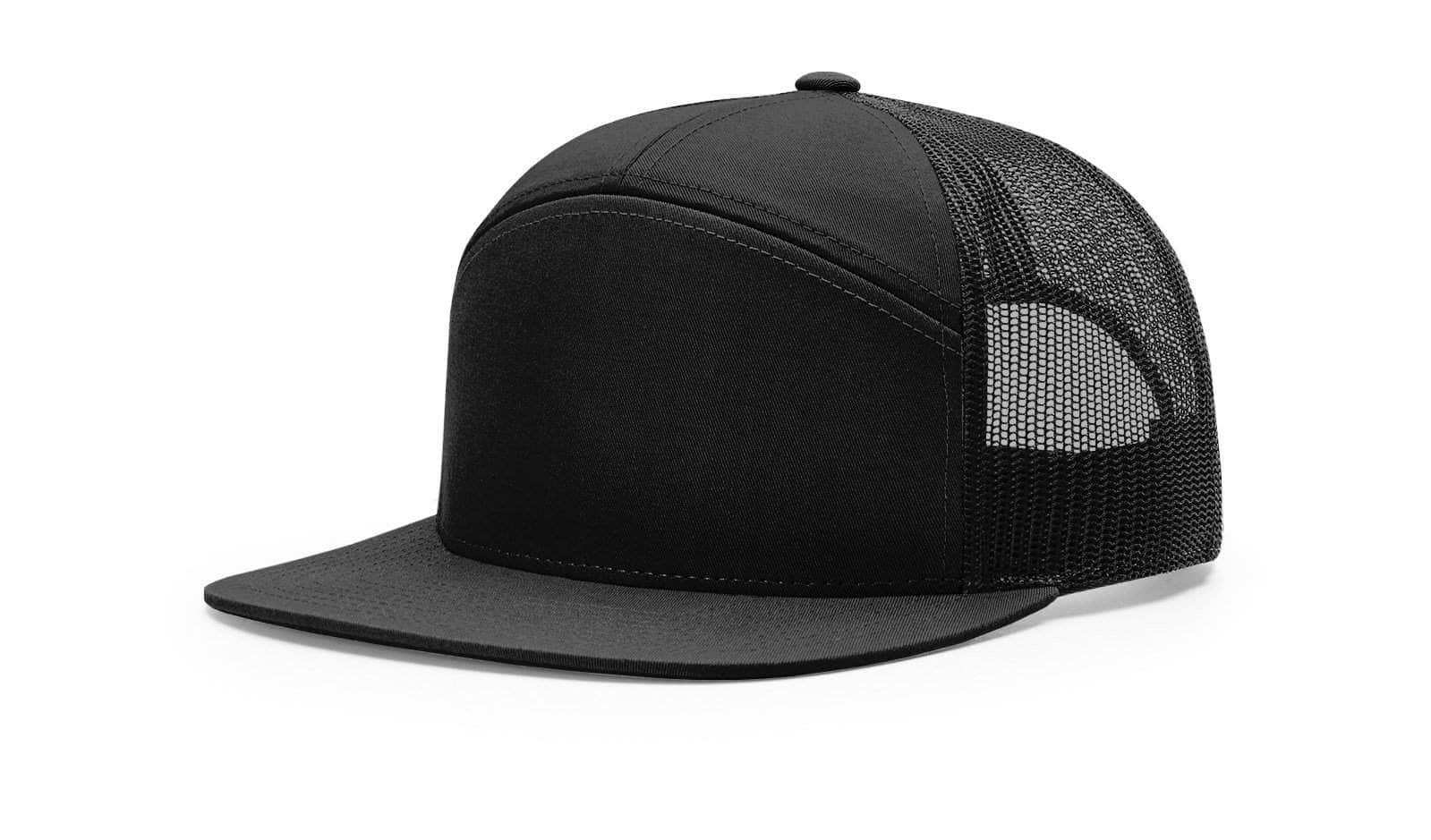 Richardson 168 – 7-Panel Flat Bill Trucker Hat | Custom Hats with Your Logo in Bulk-Black-Dekni-Creations