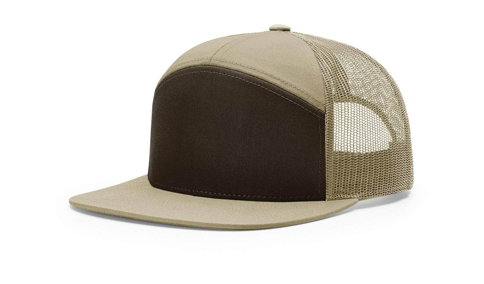 Richardson 168 – 7-Panel Flat Bill Trucker Hat | Custom Hats with Your Logo in Bulk-Brown/Khaki 168-Dekni-Creations