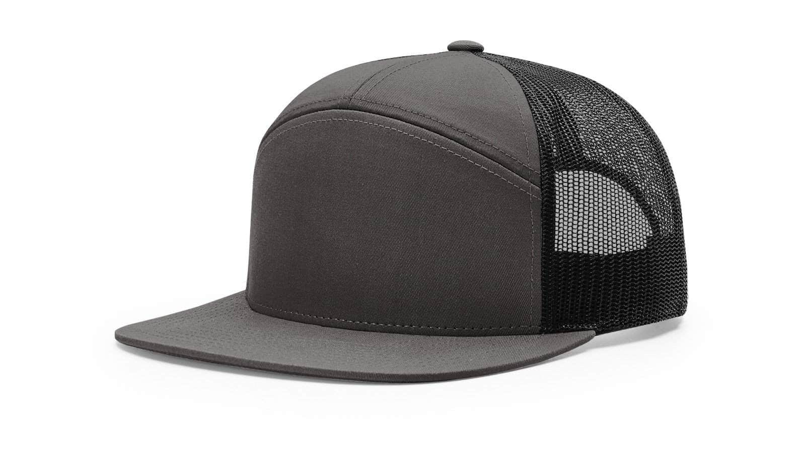 Richardson 168 – 7-Panel Flat Bill Trucker Hat | Custom Hats with Your Logo in Bulk-Charcoal/Black 168-Dekni-Creations