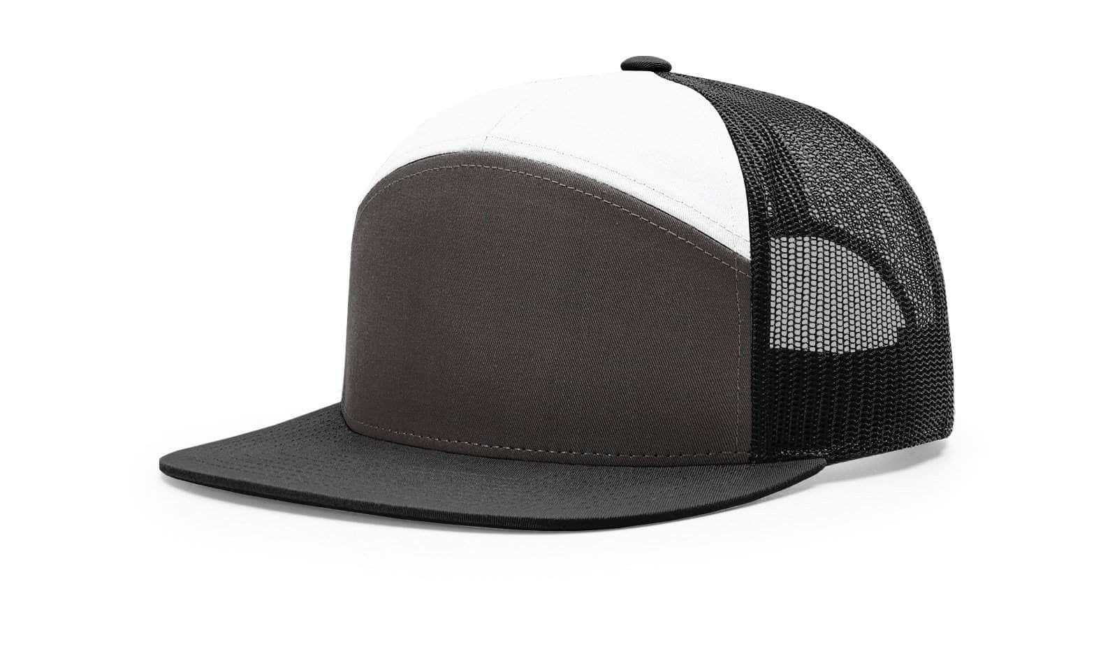 Richardson 168 – 7-Panel Flat Bill Trucker Hat | Custom Hats with Your Logo in Bulk-Charcoal/Black/White-Dekni-Creations