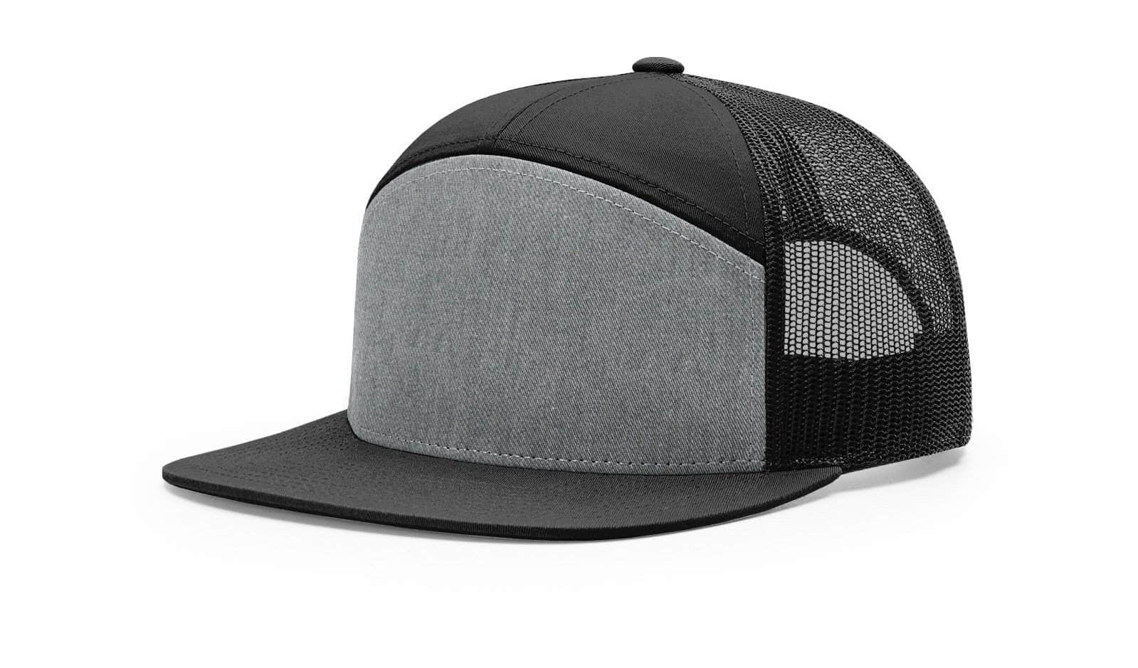 Richardson 168 – 7-Panel Flat Bill Trucker Hat | Custom Hats with Your Logo in Bulk-Heather Grey/Black 168-Dekni-Creations