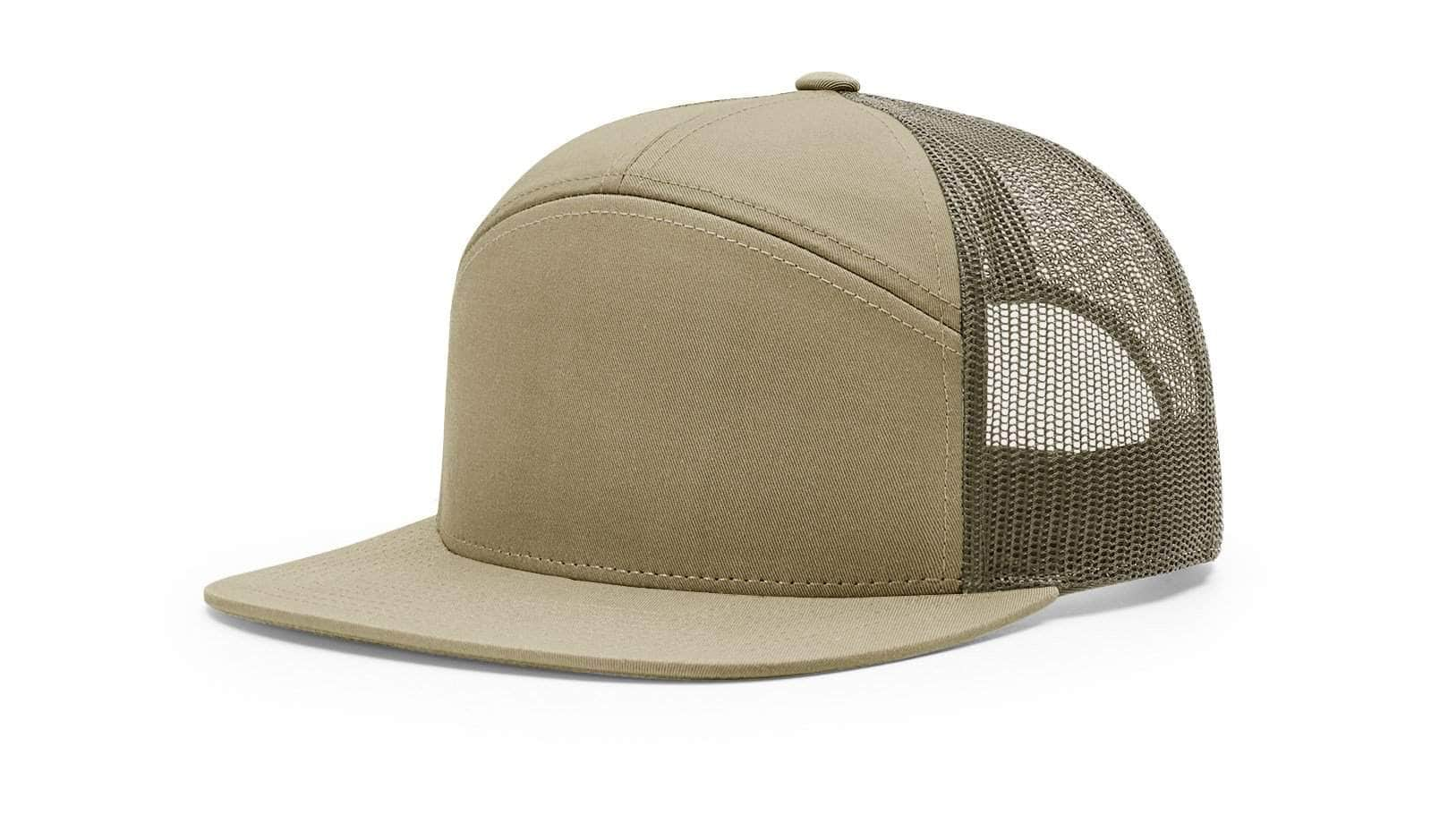 Richardson 168 – 7-Panel Flat Bill Trucker Hat | Custom Hats with Your Logo in Bulk-Pale Khaki/Loden-Dekni-Creations