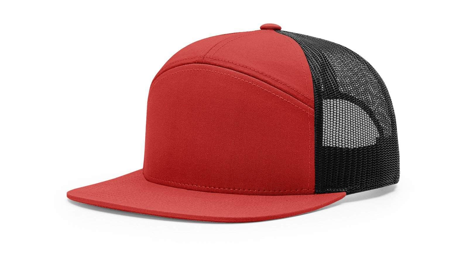 Richardson 168 – 7-Panel Flat Bill Trucker Hat | Custom Hats with Your Logo in Bulk-Red/Black 168-Dekni-Creations