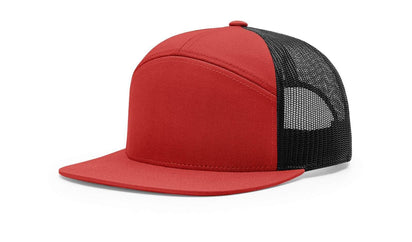 Richardson 168 – 7-Panel Flat Bill Trucker Hat | Custom Hats with Your Logo in Bulk-Red/Black 168-Dekni-Creations