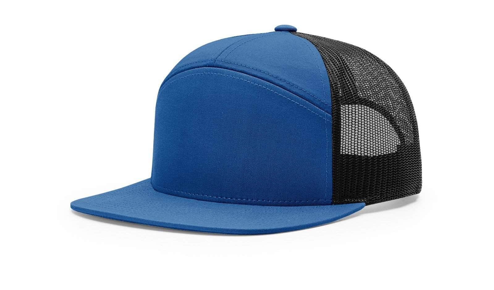 Richardson 168 – 7-Panel Flat Bill Trucker Hat | Custom Hats with Your Logo in Bulk-Royal/Black 168-Dekni-Creations