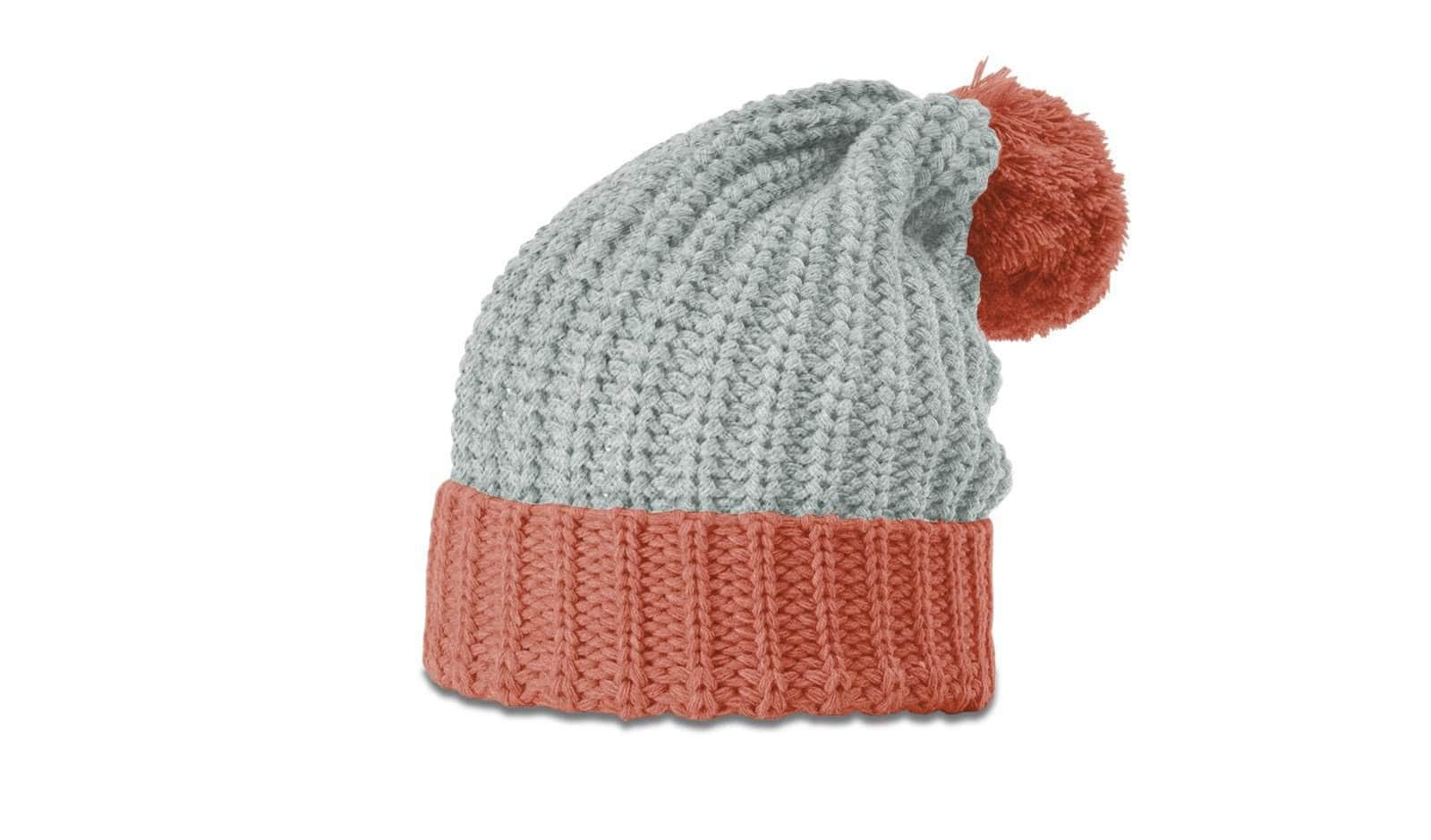 orange grey custom winter hats with logo on richardson 143 pom pom in bulk