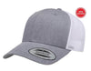 Heather White Retro Trucker Hat for custom laser engraving leather patch and promotional Embroidery