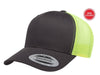 Charcoal Neon Green Retro Trucker Hat for custom laser engraving leather patch and Embroidery