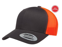Charcoal Orange Green Retro Trucker Hat for custom laser engraving leather patch and Embroidery