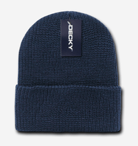 navy cuff knit beanie hat for custom personalized Embroidery and Laser engraved leather patch