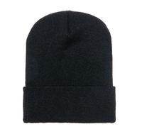 Black Cuffed Knit Custom Beanie for easy Embroidery and Laser etched leather patch by Flexfit