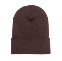 Brown Cuffed Knit Custom Beanie for easy Embroidery and Laser etched leather patch by Flexfit