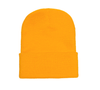 Gold Cuffed Knit Custom Beanie for easy Embroidery and Laser etched leather patch by Flexfit