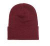Maroon Cuffed Knit Custom Beanie for easy Embroidery and Laser etched leather patch by Flexfit