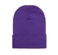 Purple Cuffed Knit Custom Beanie for easy Embroidery and Laser etched leather patch by Flexfit