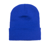 Royal Blue Cuffed Knit Custom Beanie for easy Embroidery and Laser etched leather patch by Flexfit