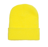Safety Yellow Cuffed Knit Custom Beanie for Embroidery and Laser etched leather patch by Flexfit