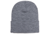 Grey Knit Winter Beanie Hat for Custom Embroidery & promotional laser engraving leather patch