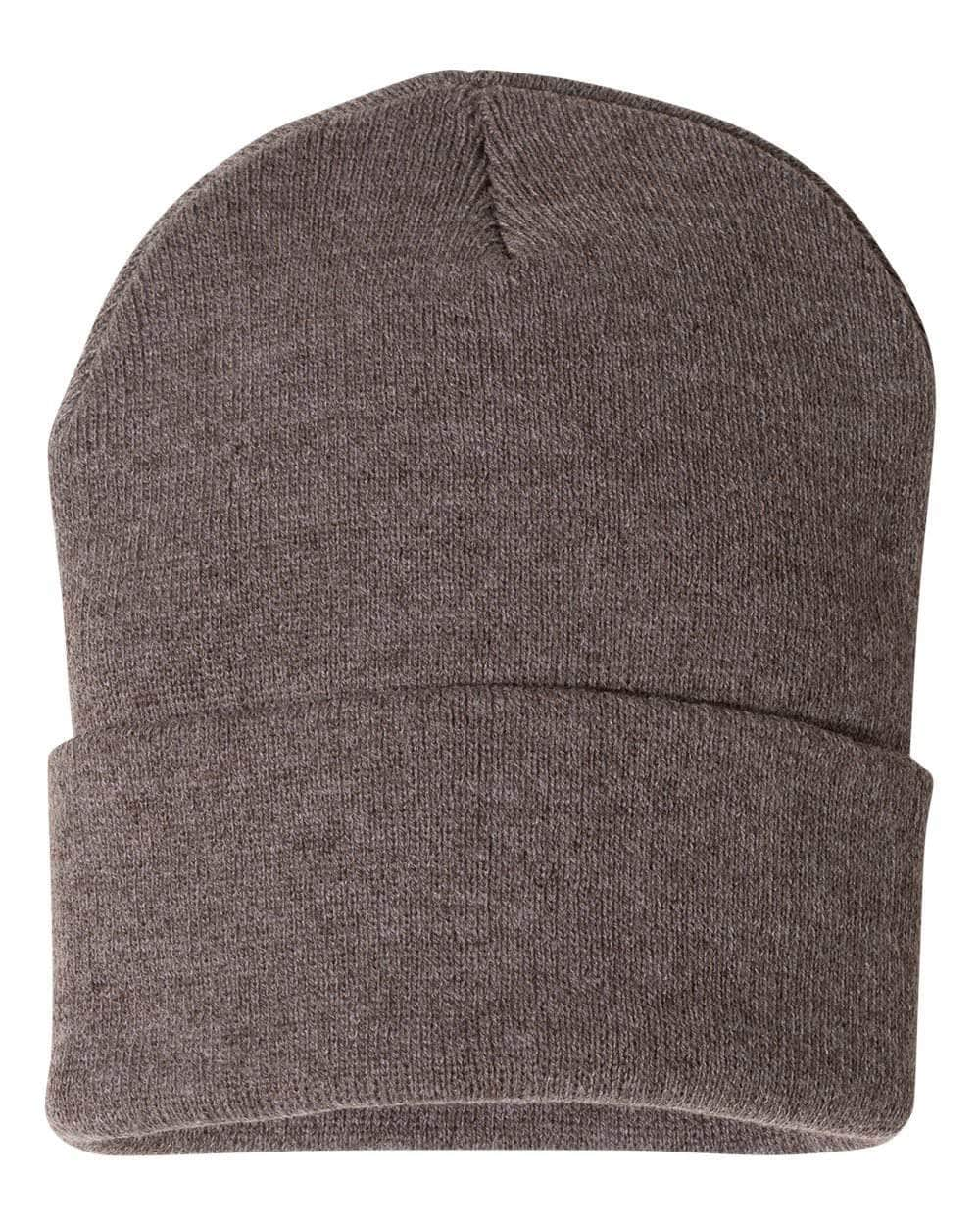 Sportsman SP12 – Solid Knit Beanie Stocking Cap | Custom Beanies with Your Logo in Bulk-Heather Brown-Dekni-Creations