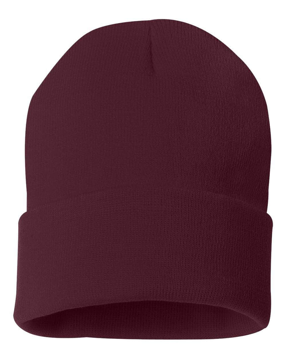 Sportsman SP12 – Solid Knit Beanie Stocking Cap | Custom Beanies with Your Logo in Bulk-Maroon-Dekni-Creations