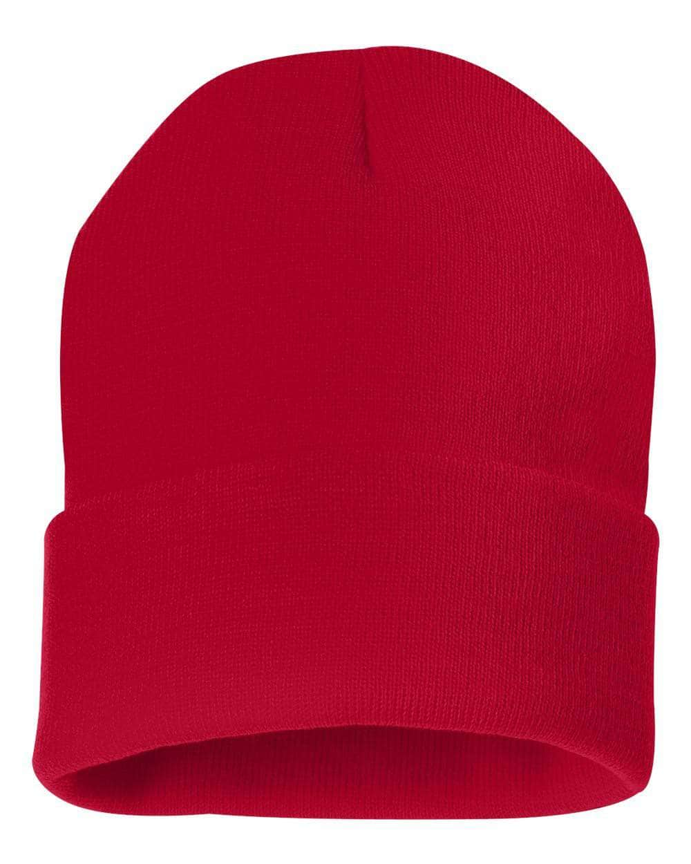 Sportsman SP12 – Solid Knit Beanie Stocking Cap | Custom Beanies with Your Logo in Bulk-Red-Dekni-Creations