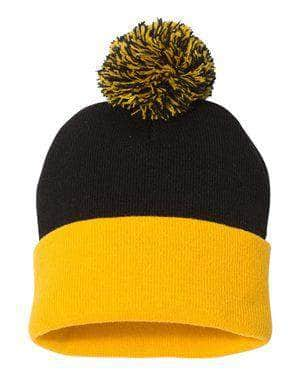 Sportsman SP15 – Knit Pom Beanie Stocking Cap | Custom Beanies with Your Logo in Bulk-Black/Gold-Dekni-Creations