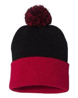 Sportsman SP15 – Knit Pom Beanie Stocking Cap | Custom Beanies with Your Logo in Bulk-Black/Red-Dekni-Creations