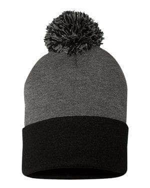 Sportsman SP15 – Knit Pom Beanie Stocking Cap | Custom Beanies with Your Logo in Bulk-Dark Heather Grey/ Black-Dekni-Creations