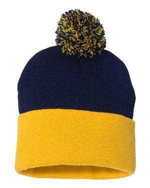 Sportsman SP15 – Knit Pom Beanie Stocking Cap | Custom Beanies with Your Logo in Bulk-Navy/Gold-Dekni-Creations