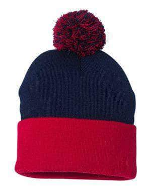 Sportsman SP15 – Knit Pom Beanie Stocking Cap | Custom Beanies with Your Logo in Bulk-Navy/Red-Dekni-Creations