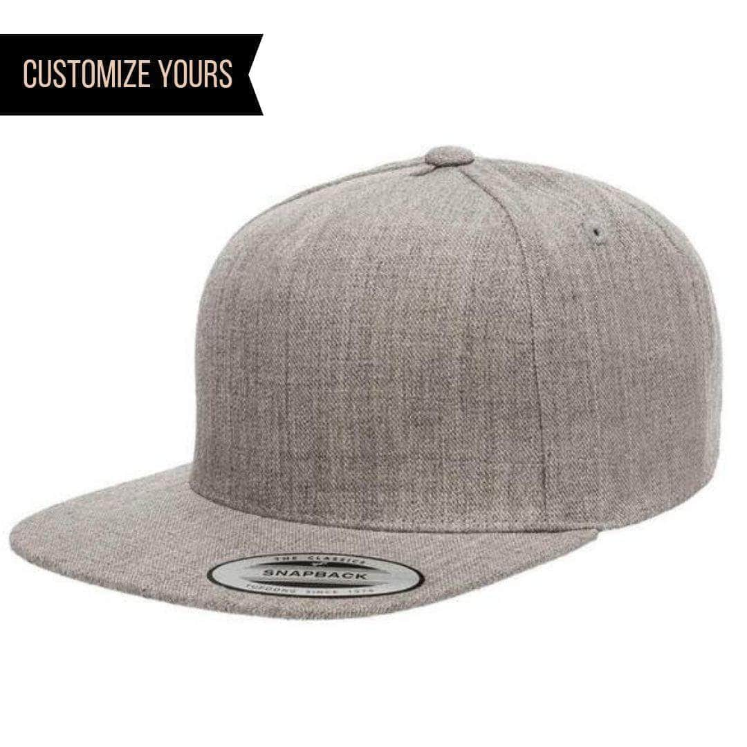 Yupoong 5089M – High-Profile 5-Panel Flat Bill Snapback Hat | Custom Hats with Your Logo in Bulk-Heather Grey SB-Dekni-Creations